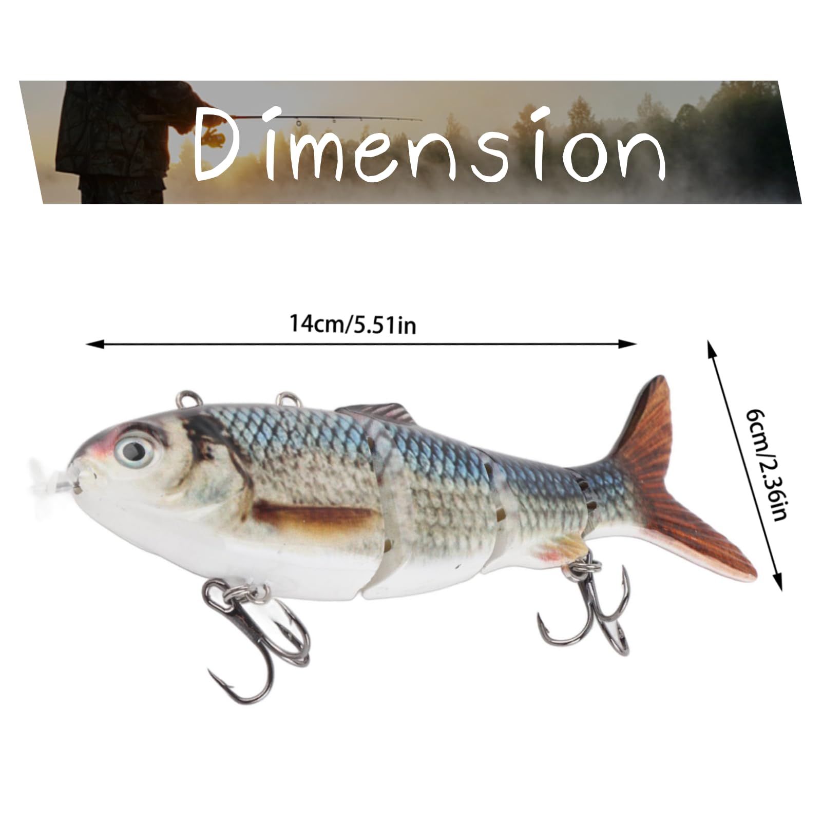 Dpofirs Esca da pesca elettrica, esca da nuoto robotica, multi snodata, ricaricabile con luce LED verde