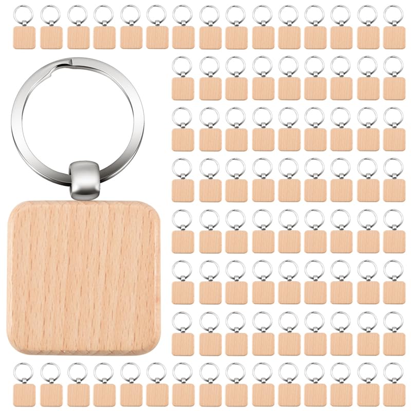Porte-clés en bois sculpté carré surface lisse idéale pour pyrogravure