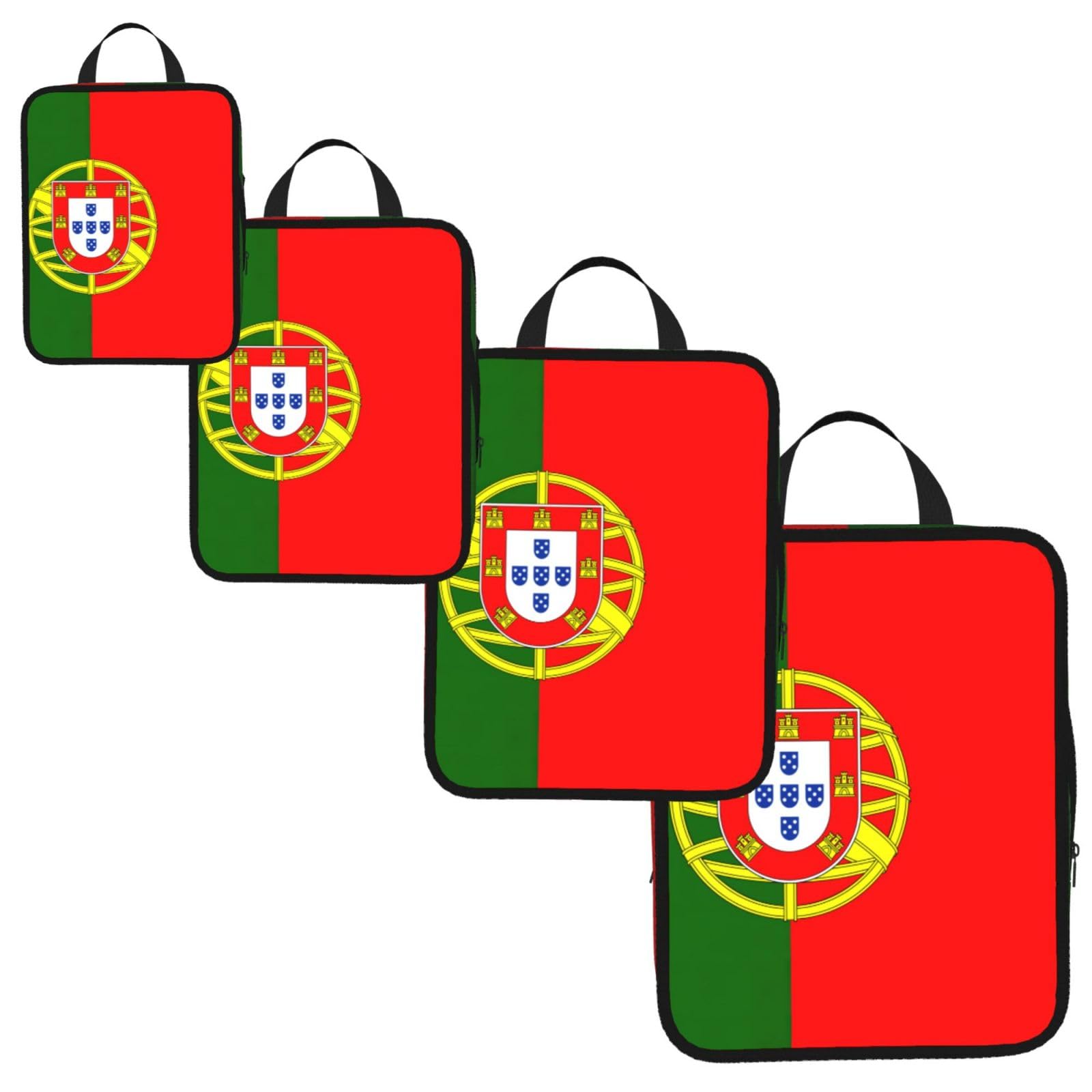 Portuguese flag Print 4 Set Compression Packing Cubes for Suitcases,Expandable Storage Bag Organizers