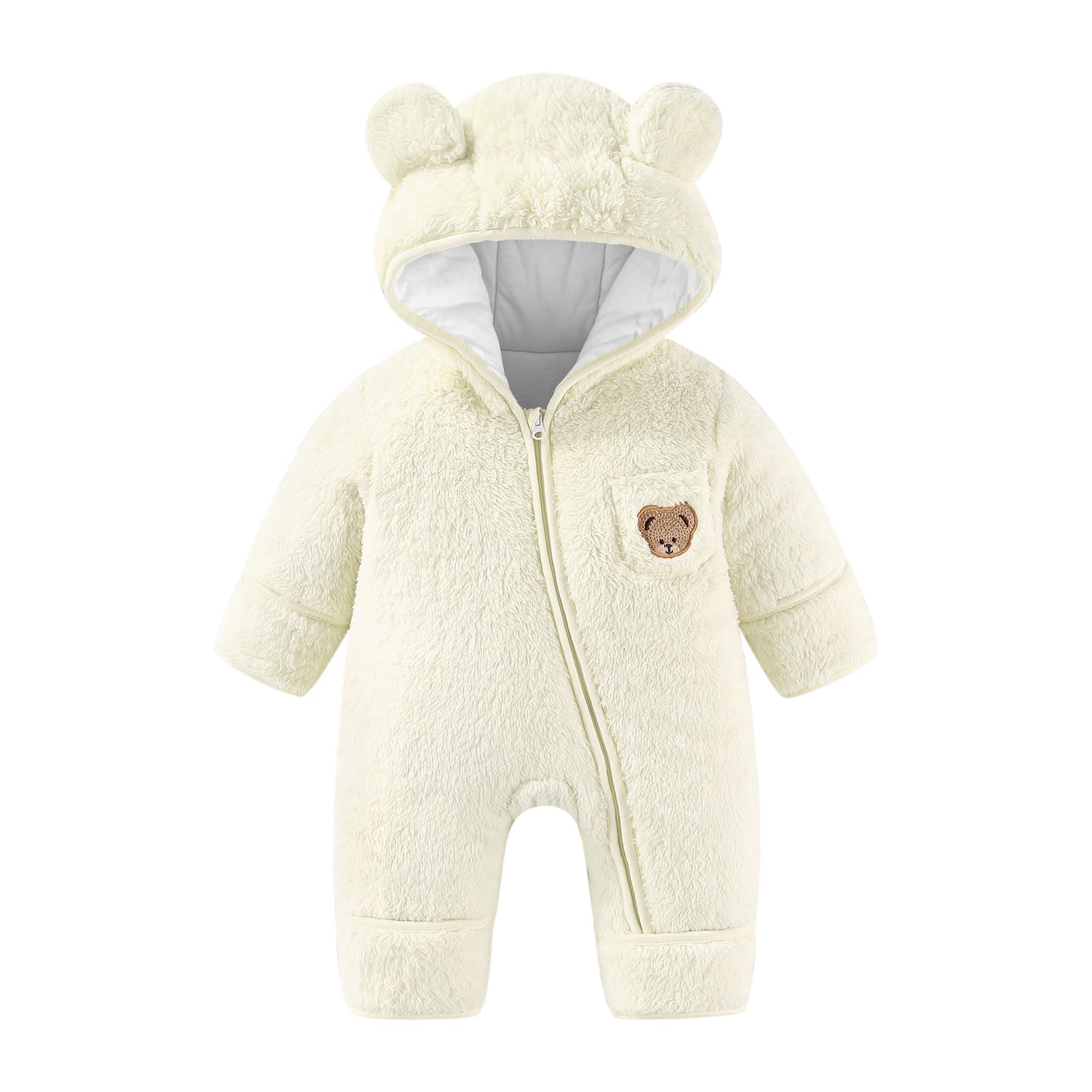 WYTbaby Mono de invierno para bebé, forro polar, traje de nieve con capucha, cálido, pelele para bebé, niño, niña, 0-12 meses