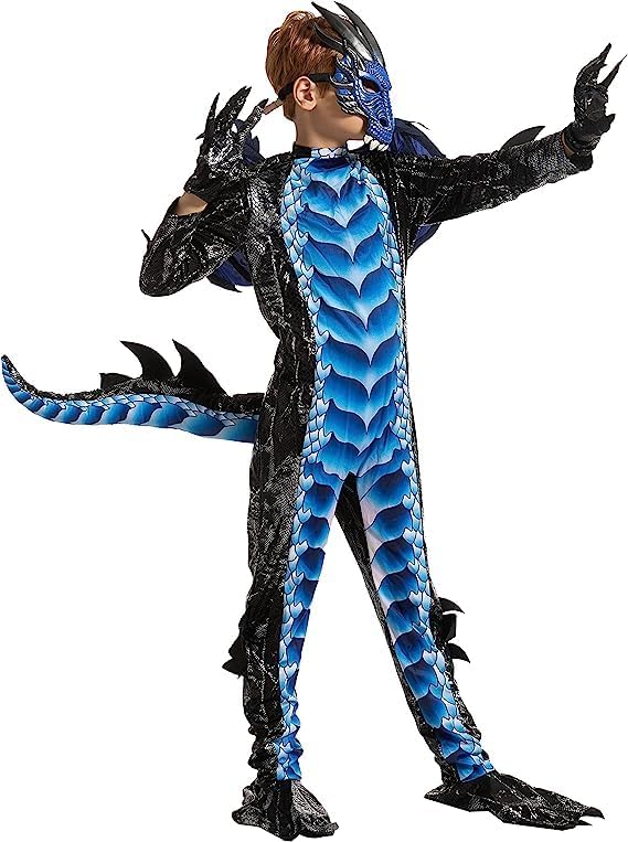 Spooktacular Creations Child Boys Black and Blue Dragon costume, Dragon Wings and Mask for Halloween Parties Cosplay - Image 3