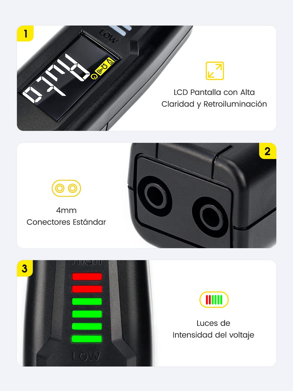 KAIWEETS ST100 Buscapolos Inteligentes sin Contacto, Multímetro Portatil, Polímetro de Bolígrafo, NCV Probador para la Tensión en 600V CA/CC, Capacitancia, Resistencia, Continuidad, Diodo