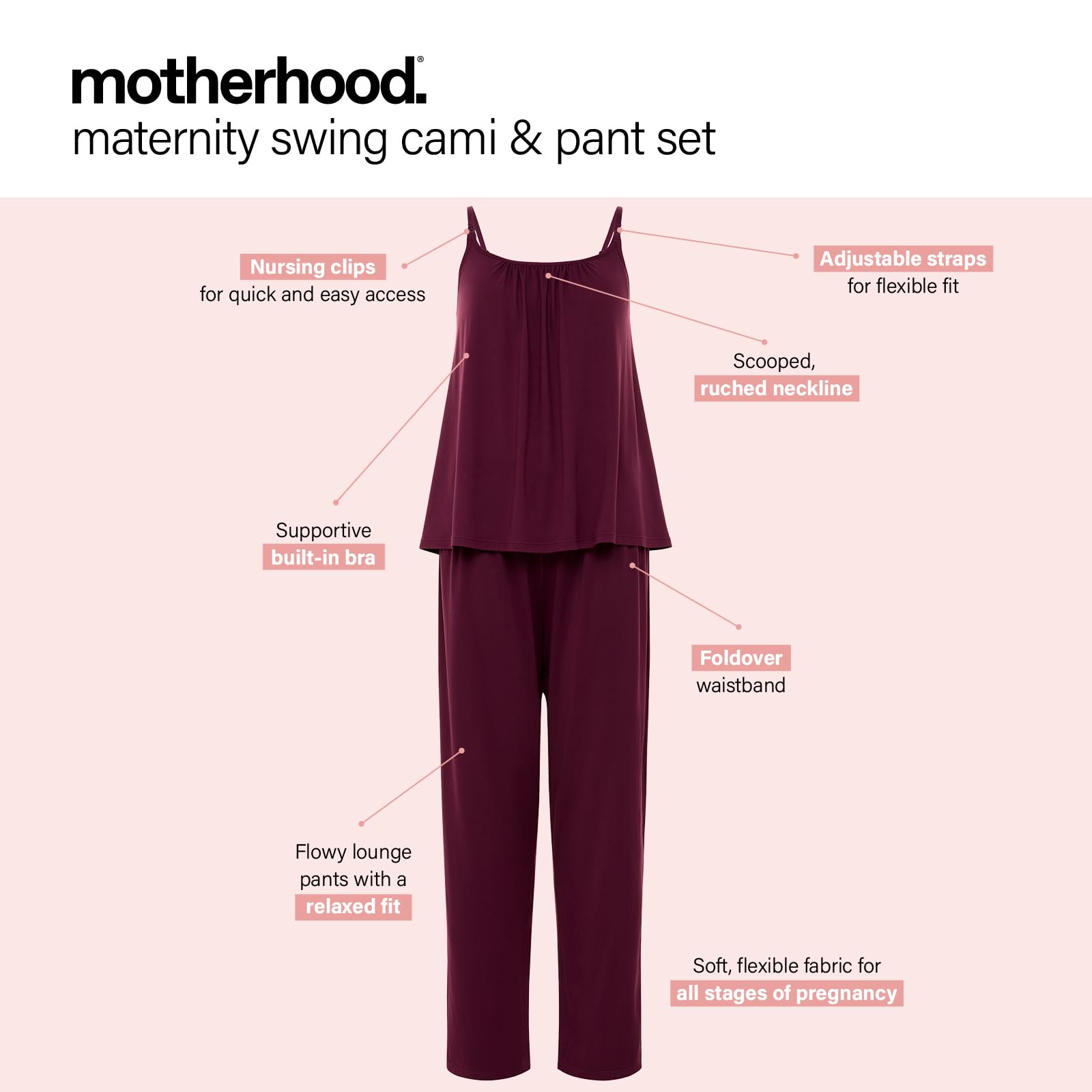 Motherhood Maternity Damen Maternity Swing Cami & Foldover Pant Set Pyjamaset (1er Pack)