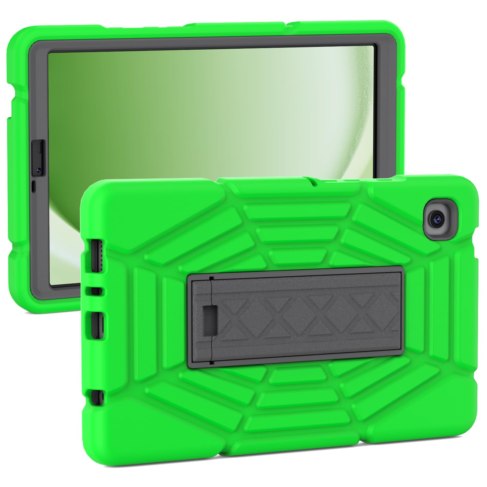 Grifobesfor Samsung Galaxy Tab A9 Case (8.7 inch) Shockproof Rugged Protective Cover with Stand for 2024 Tab A9 8.7" Tablet SM-X110/X115/X117 for Kids Boys Children (Green+Gray)