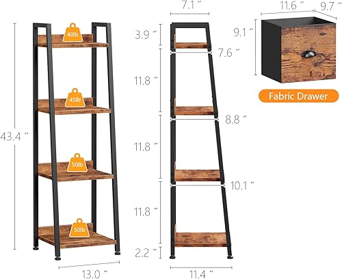 Vista 11 de Furologee Estantería de escalera blanca de 4 niveles, estantería de escalera con cajón extraíble, estante de almacenamiento organizador