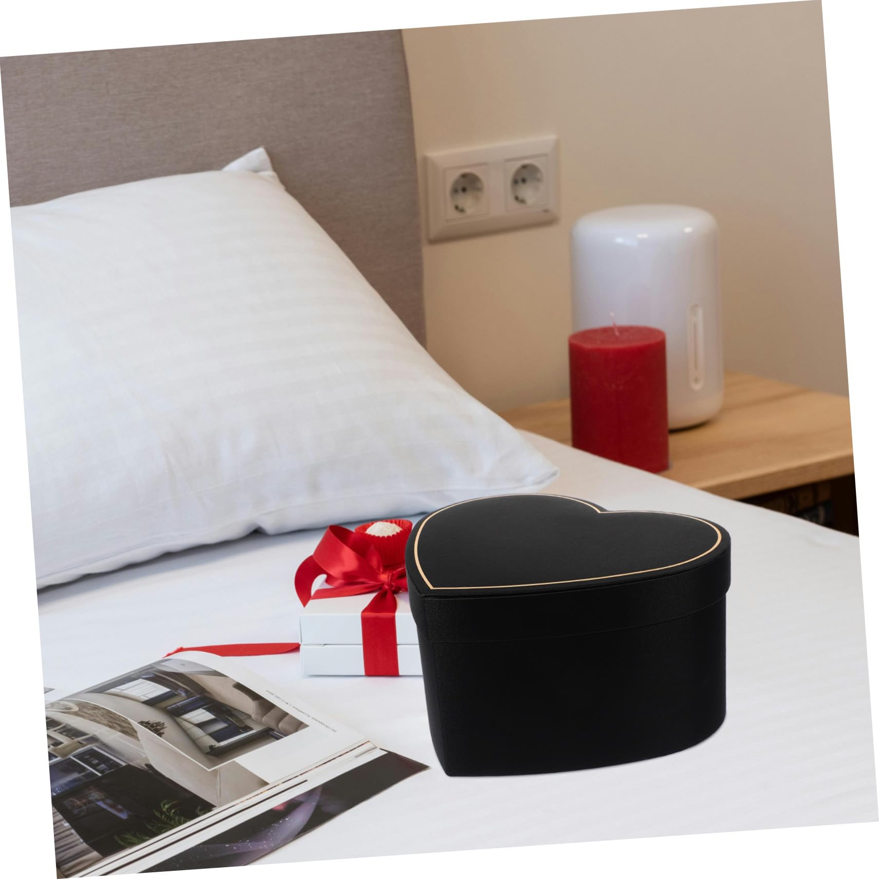 Gogogmee Herzförmige Geschenkkartonbox Schwarz mit Deckel aus Stoff Dekorative Geschenkverpackung für Party und Restaurant als Edle Geschenkbox