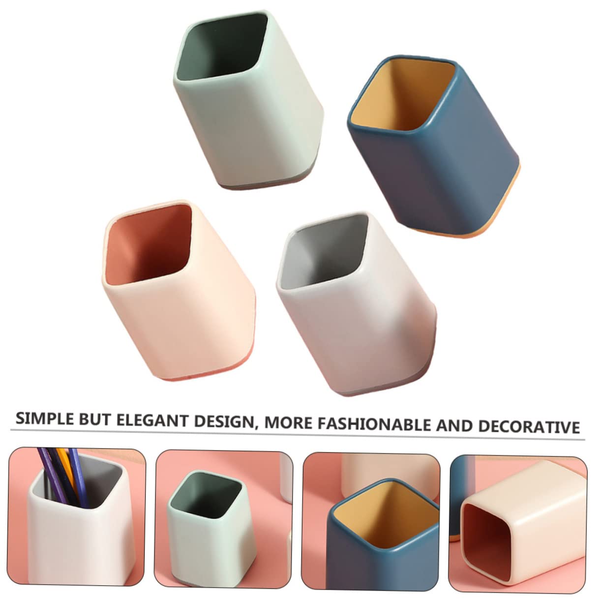 Pot à Stylos Créatif 4 Pièces en Plastique, Boîte de Rangement de Bureau