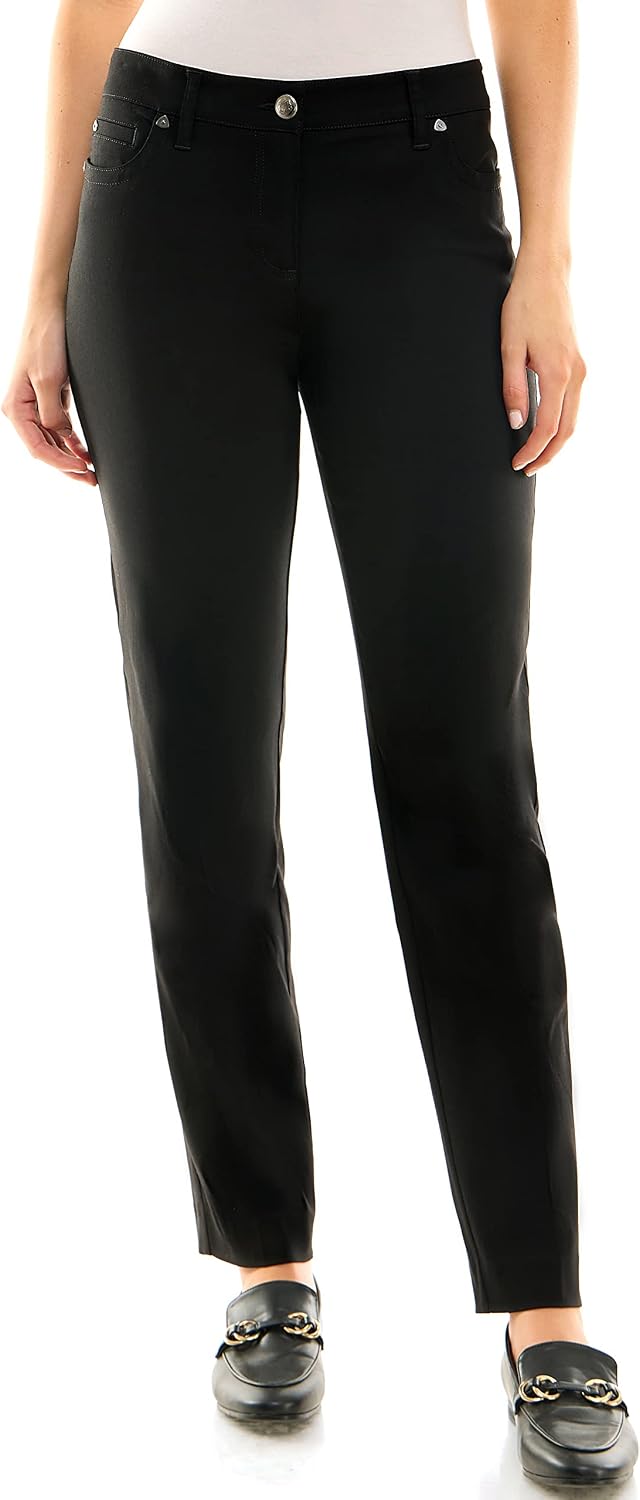 Zac & Rachel Women's Millennium Fabric Pull-On Slim Leg Pant w/Zipper, Black, 6
