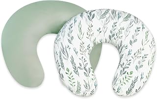 DILIMI 2 Pack Nursing Pillow Cover, Stretchy Removable Case for Breastfeeding Pillows, Ultra Soft Comfortable Slipcover for Baby Girl and Boy, Green Leaf