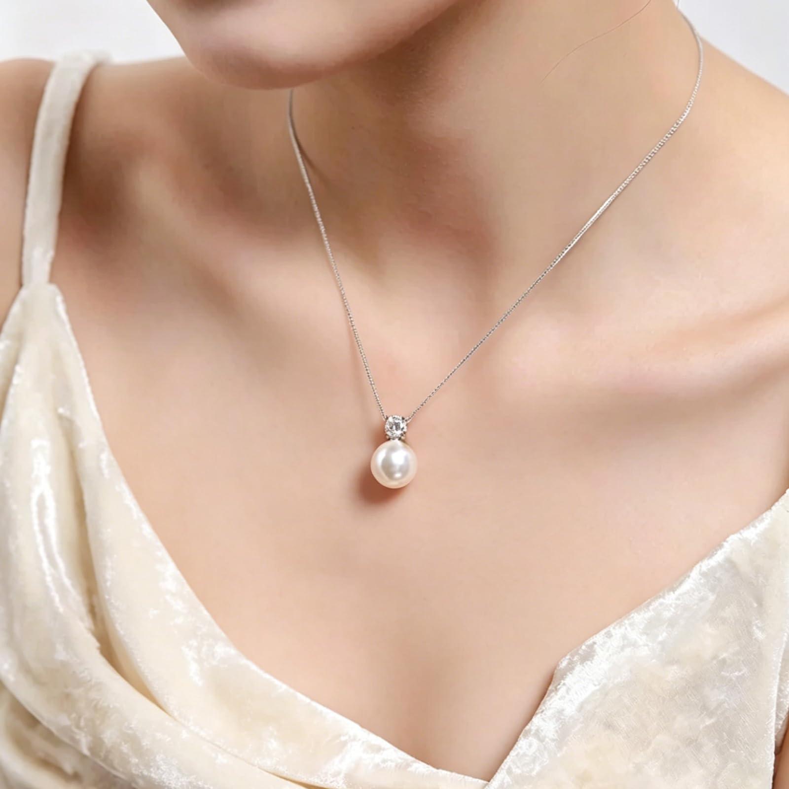 YAMI Collana di perle d'acqua dolce, in argento Sterling 925, con orecchini di perle abbinati, ciondolo con perle di zirconia cubica 5A, elegante collana a forma di clavicola, regalo di lusso per