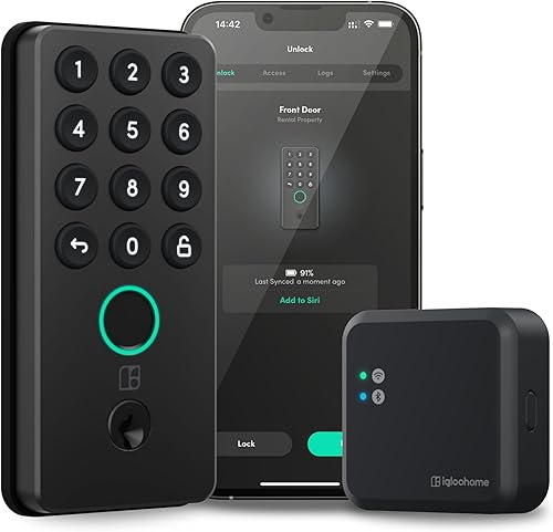 igloohome Smart Deadbolt Go (DBX2 Matte Black) y paquete de puente WiFi controla tus bloqueos de forma remota con la aplicación móvil (iOSAndroid) y