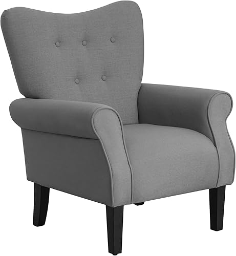 Miniatura 1 de MELLCOM Silla con respaldo de ala de mediados de siglo, moderna silla de respaldo alto de tela tapizada con patas de madera, sofá individual