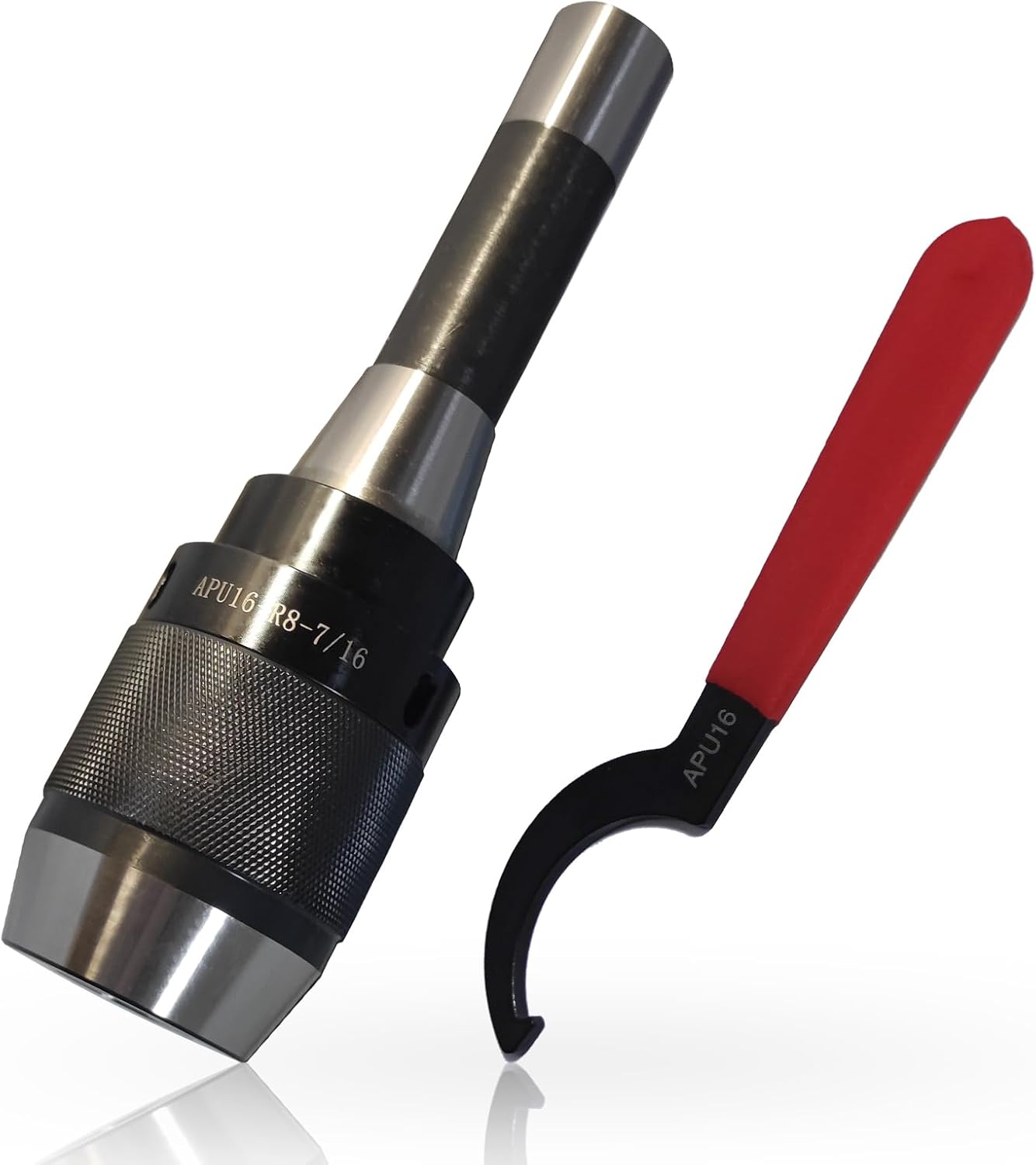 R8 Drill Chuck, 1/8"-5/8" (3-16mm) Heavy-Duty Keyless Drill Chuck with R8 Integral Shank, Drawbar Thread 7/16"-20 and APU16 Spanner Wrench Self-tightening Drill Chuck