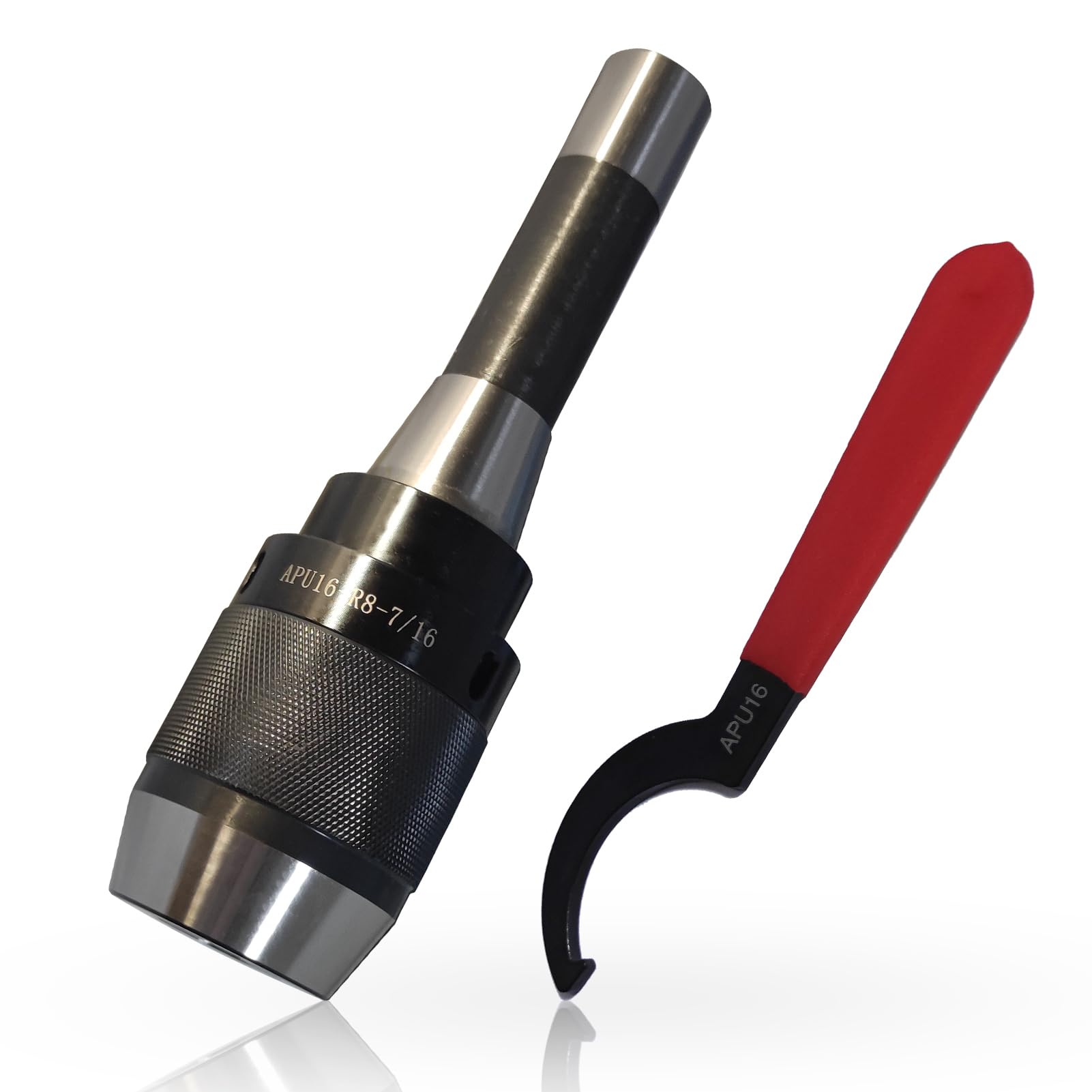 Mandrin de perceuse sans clé de 3 à 16 mm avec filetage de barre d'attelage intégrale R8 7/16"-20 et clé APU16 Mandrin de perceuse auto-serrant