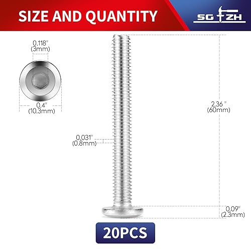 Miniatura 159 de Tornillos hexagonales de cabeza plana M8 x 0.984 in, acero inoxidable 304 18-8, rosca completa (con llave hexagonal)