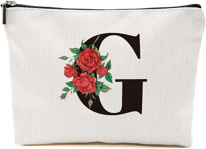 Necessaire de maquiagem CFGBFDGH Roses G com inicial G, em canvas, Pacote com 1