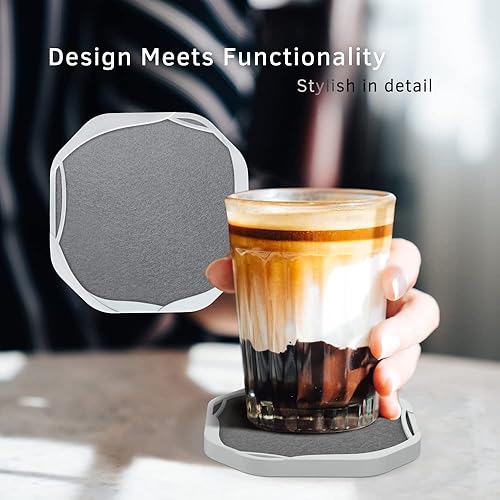 Miniatura 2 de UMIRRO Posavasos absorbentes para protección de mesa Posavasos de silicona para bebidas absorbentes con almohadillas de fieltro Tapete para tazas