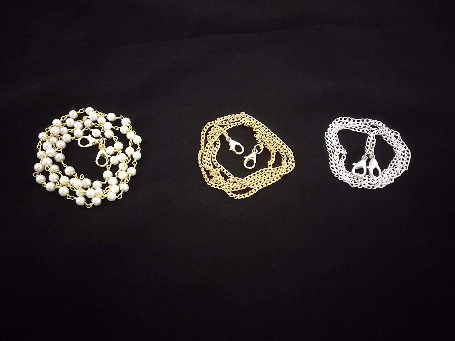 Set of 3 Silver & Pearl 22 Inch Mask Chains with Box