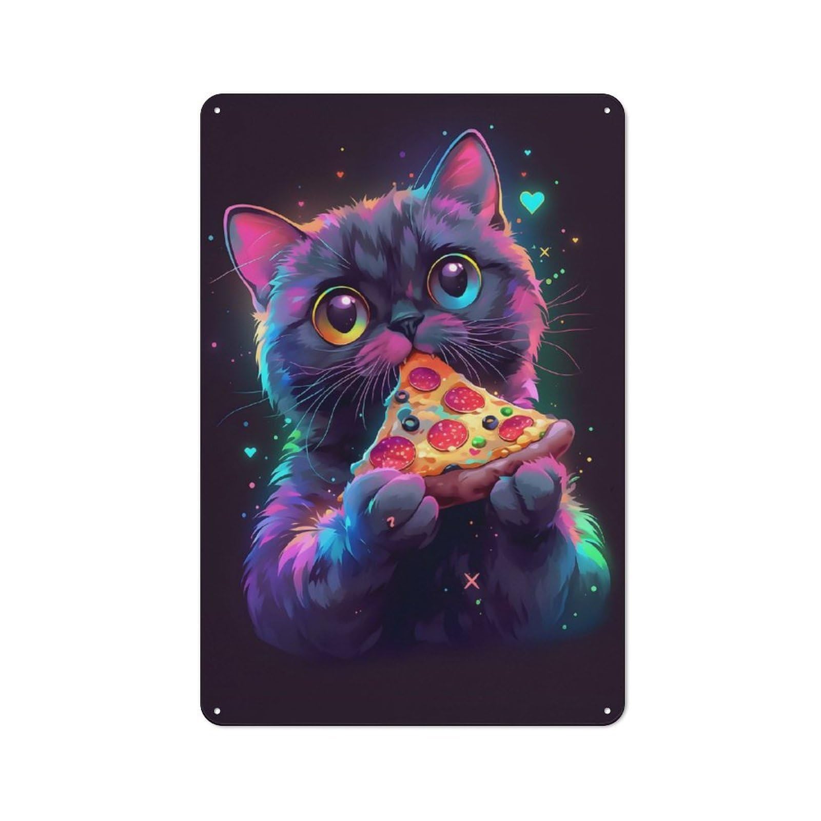 Junmoney Cat Eating Pizza Kitchen Metal Sign With Design 30X20cm, Cosy Kitchen Wall Decor For Bakery, Diner, Cafe Or Family Room