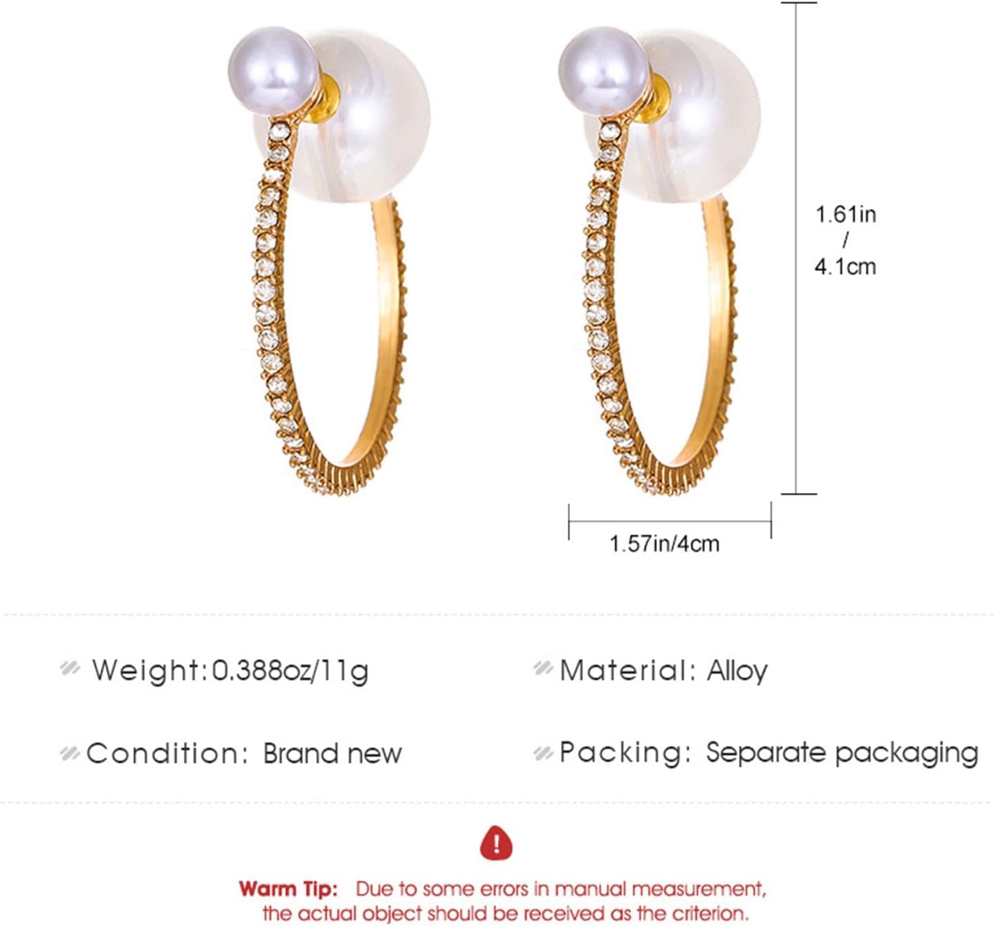 Rhinestone Gold Hoop Earrings Large CZ Diamond Hoop Earrings Faux Pearl Front Back Earrings Elegant Pearl Hoop Earrings Vintage Pearl Ear Jacket Earrings Bridal Jewelry for Women - Image 6