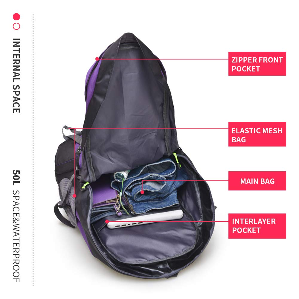 50L Waterproof Ultra Lightweight Hiking Backpack,Frameless,Outdoor Sport Daypack Travel Bag for Climbing Camping Touring Mountaineering Fishing