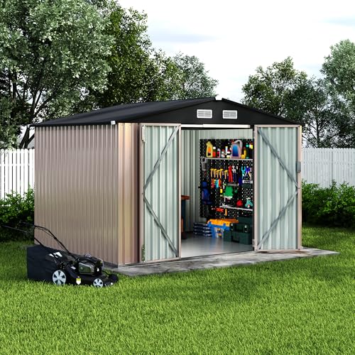Outdoor Metal Sheds 8x10 with Floor, Outdoor Storage Shed MetalGarden Tool Shed for Backyard, Metal Utility Sheds Buildings with Air Vent
