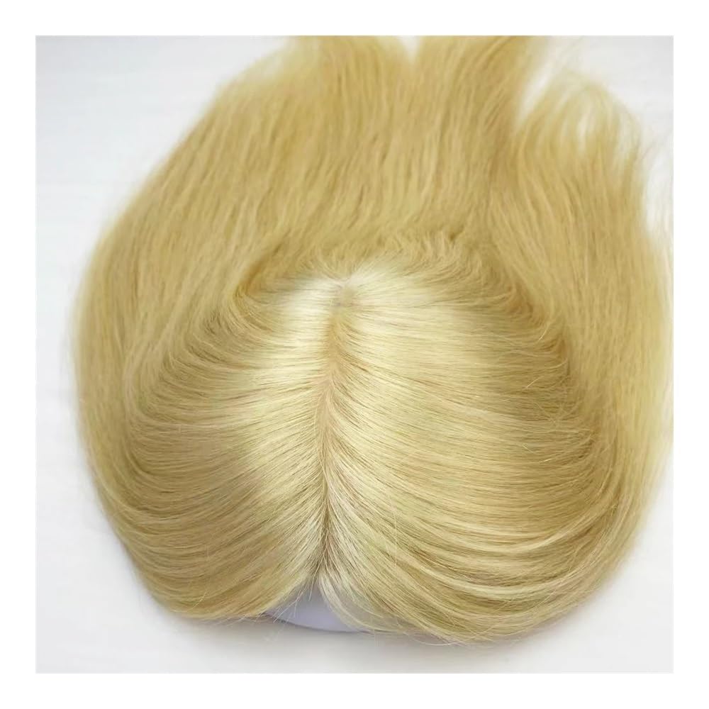 Suplement do włosów z ludzkich włosów jasny blond 12x13 cm, jedwabna podstawa, europejskie ze włosy, z antypoślizgowymi klipsami dla kobiet, zwiększające objętość włosów (16 cali)