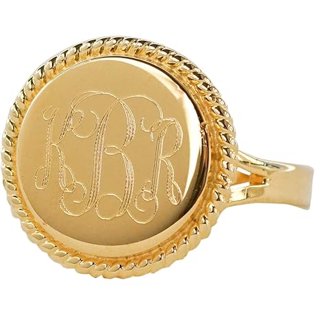 Personalized Gold Initial Rings Engraved Nautical Rope Gold Plated Monogram Rings