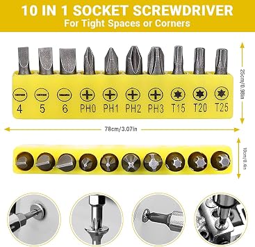 Flexible Drill Bit Extension Set 19pcs, Hex Shank 105Right Angle Drill Attachment, 3pcs Drill Bit Holder Extension, 1/4 3/8 1/2 Universal Socket Adapter, Screwdriver Bit Kit (Silvery)