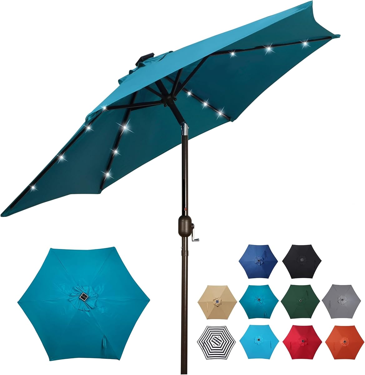 Blissun 7.5 ft Solar Umbrella, 18 LED Lighted Patio Umbrella, Table Market Umbrella