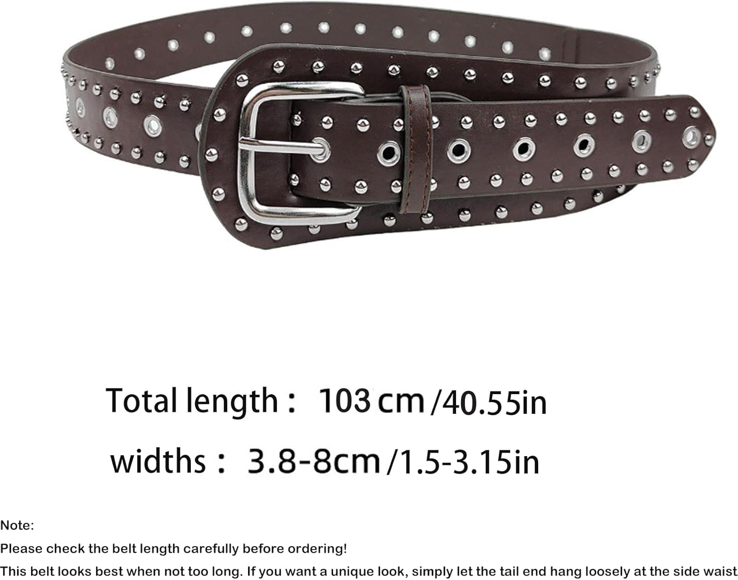 NOFIBAF Vintage Wide Belt Rivets Waist Belt with Metal Buckle Black Punk Fashion PU Leather Belt for Women - Image 6