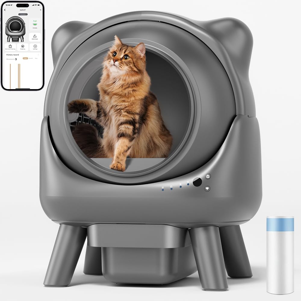 Cura X1 Arenero Gatos Autolimpiable, 80+8L Arenero Autolimpiable, Sensores de Seguridad, Eliminación de Olores, Control App, Gran Capacidad, Arenero Automático Gatos para Múltiples Mascotas