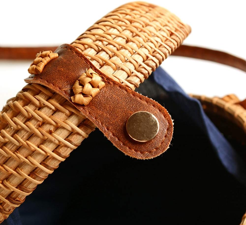 Handwoven Round Rattan Straw Bag Bali Crossbody Bag Summer Beach Boho Shoulder Bag Purse Clutch Handbag