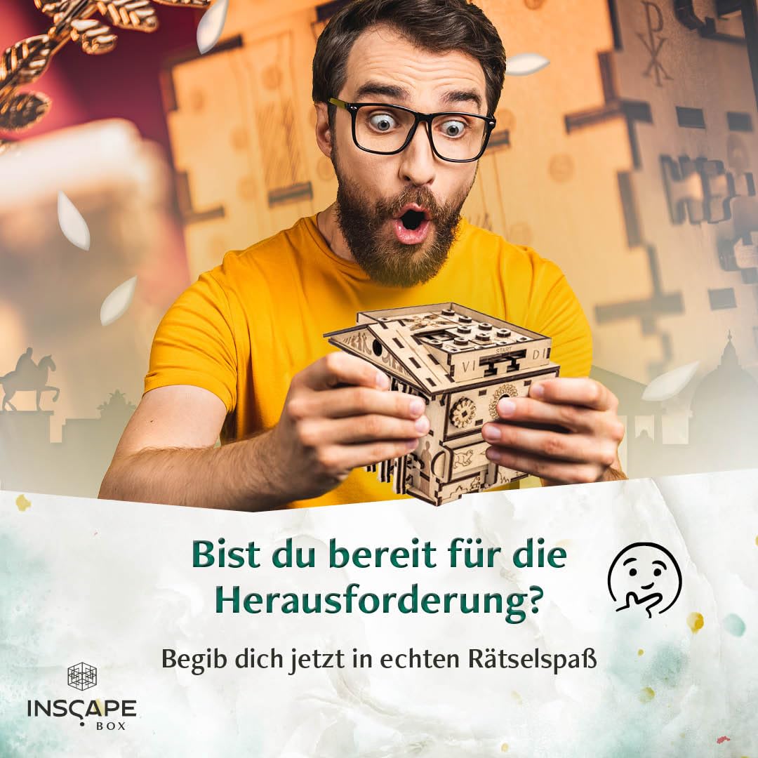 INSCAPE Caesar´s Riches - Rätselbox Holz - Puzzle Box - Escape Room Spiel Erwachsene und Kinder - Knobelspiele für Erwachsene - 3D Holzpuzzle - Cluebox - Denkspiele | Schweres Knobelspiel Aus Holz - Knifflige Mechanismen Für Erwachsene - Geburtstagsgesche