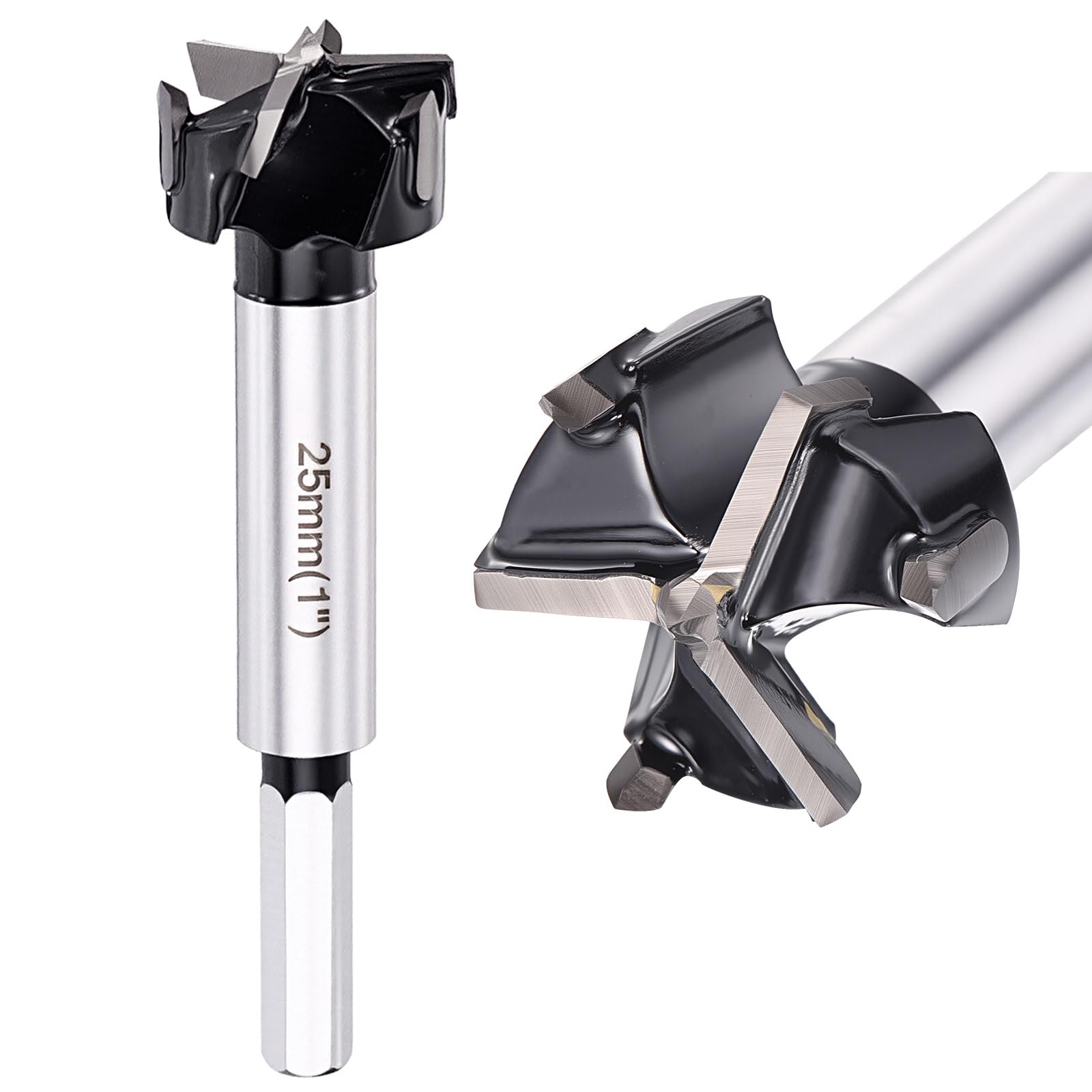 DTGN 25mm Forstner Drill Bit 1" - 1Pack - Good for Wood Plastic Plywood - 3 Flutes Tungsten Carbide Woodworking Hole Saw Cutter with Hex Shank - Black