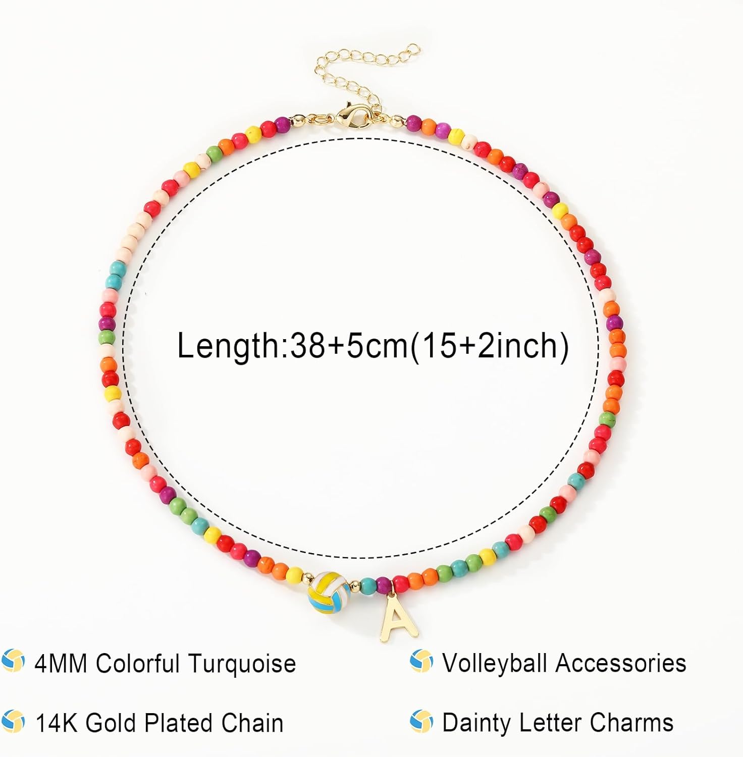 Softball/Soccer/Volleyball/Basketball/Football Necklace Colorful Beaded Initial Necklace Gifts for Women,Sport Accessories Letter Pendant Birthday Gifts for Players Fan Coach Team - Image 5