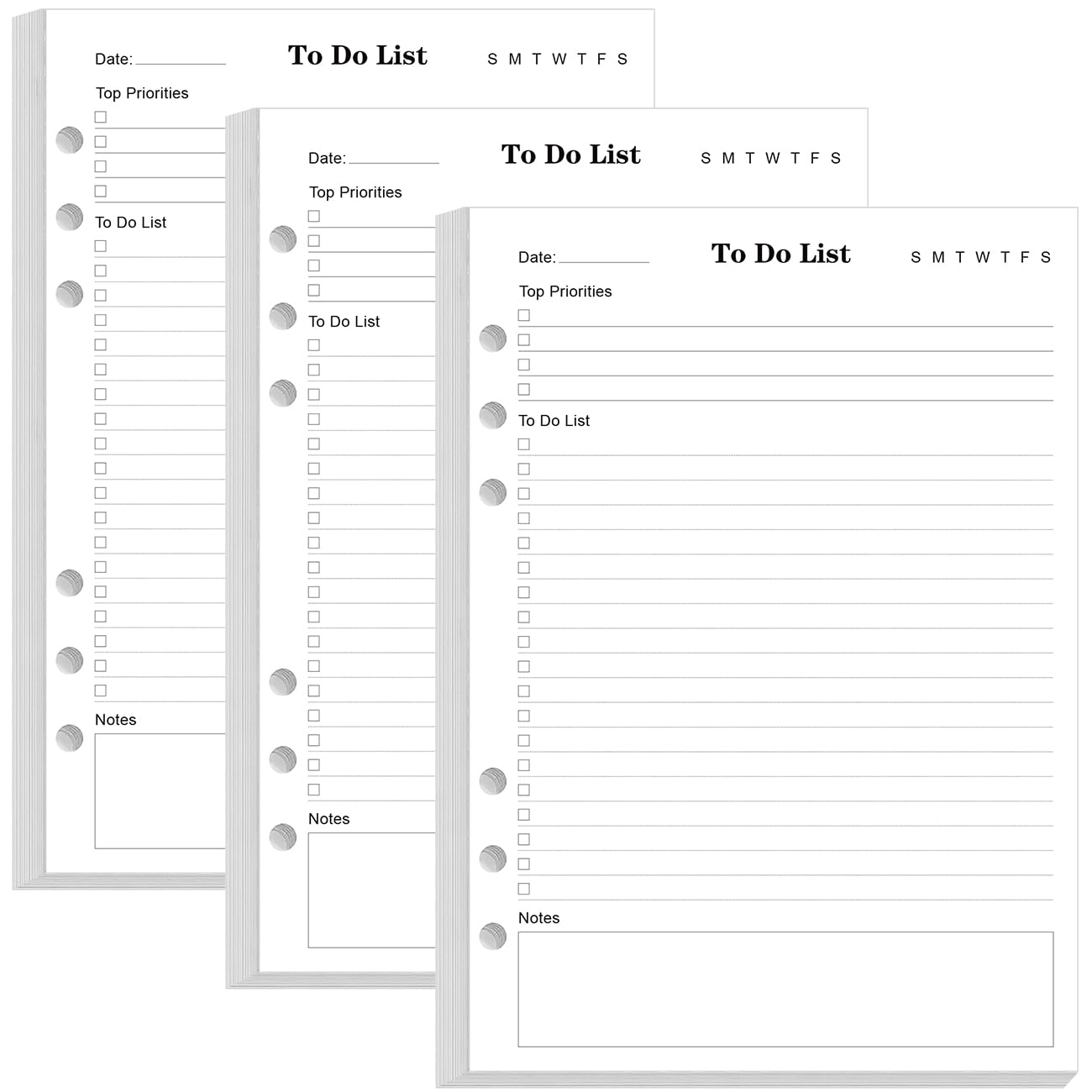 (3 Pack) A5 To Do List 6 Hole