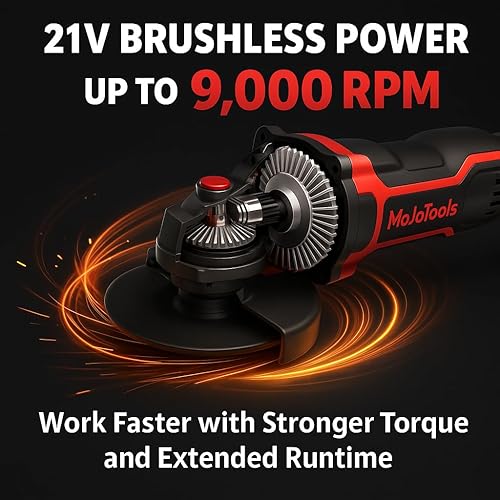 Miniatura 3 de Kit de amoladora angular inalámbrica sin escobillas de 21 V, 4-12 pulgadas, 9000 RPM, 2 baterías de 4.0 Ah y cargador rápido, 8 discos (5 metal + 1