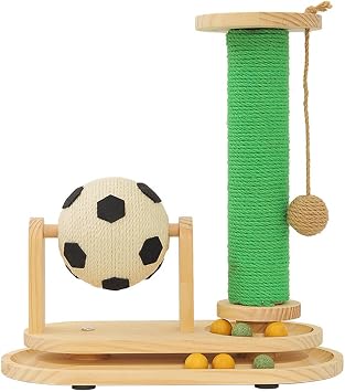 Wooden Scratching Post, Vertical Cat Interactive Toy, 15x10 Inches Scratcher with Mint Ball Feature, Sturdy Wood Cat Tower, Kitty Toy with Hanging Design, Interactive Indoor Play for Cats