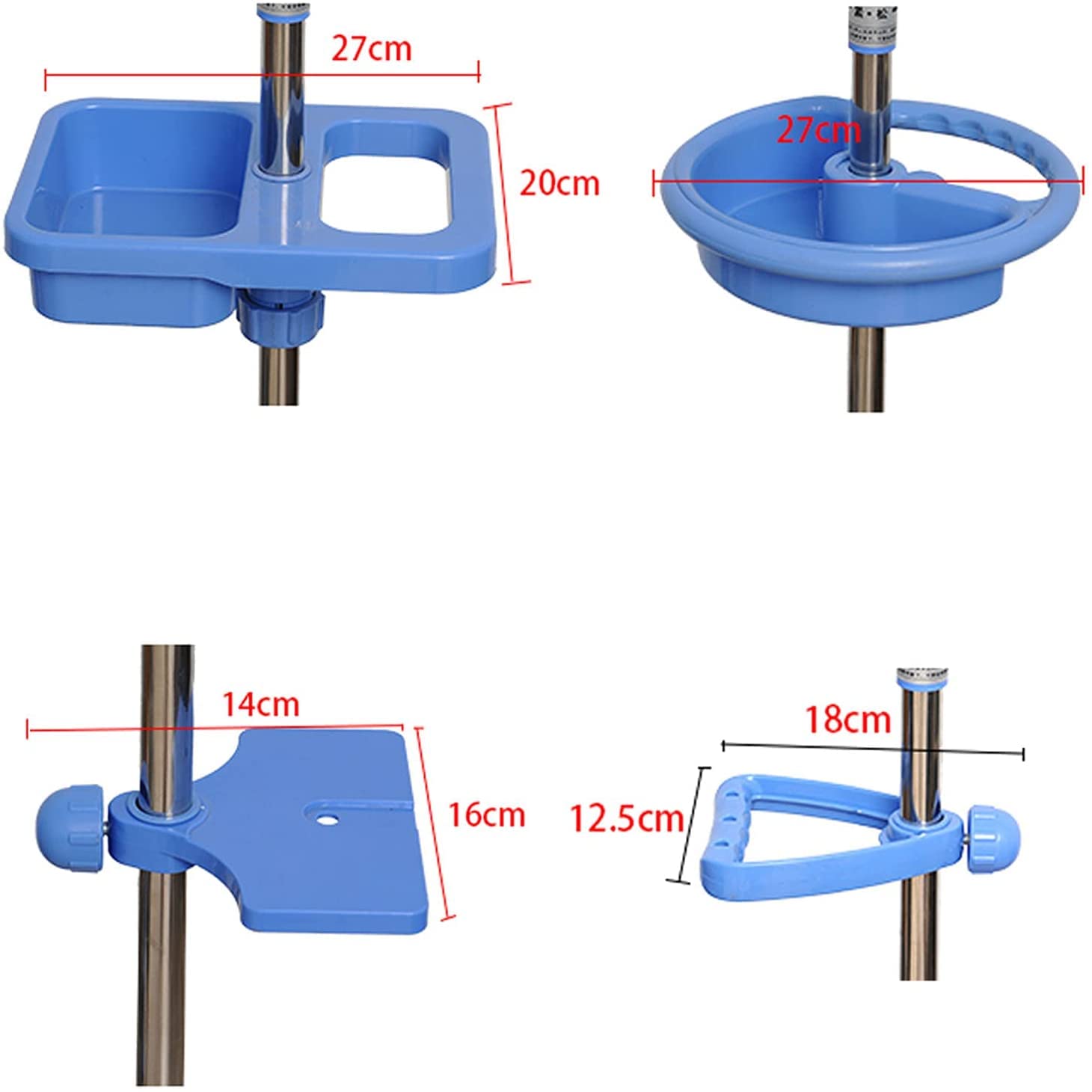 Supporto IV regolabile in altezza con vassoio e bracciolo, palo medico in acciaio inossidabile, 5 ruote girevoli con freno, base in ABS resistente per assistenza domiciliare ospedaliera