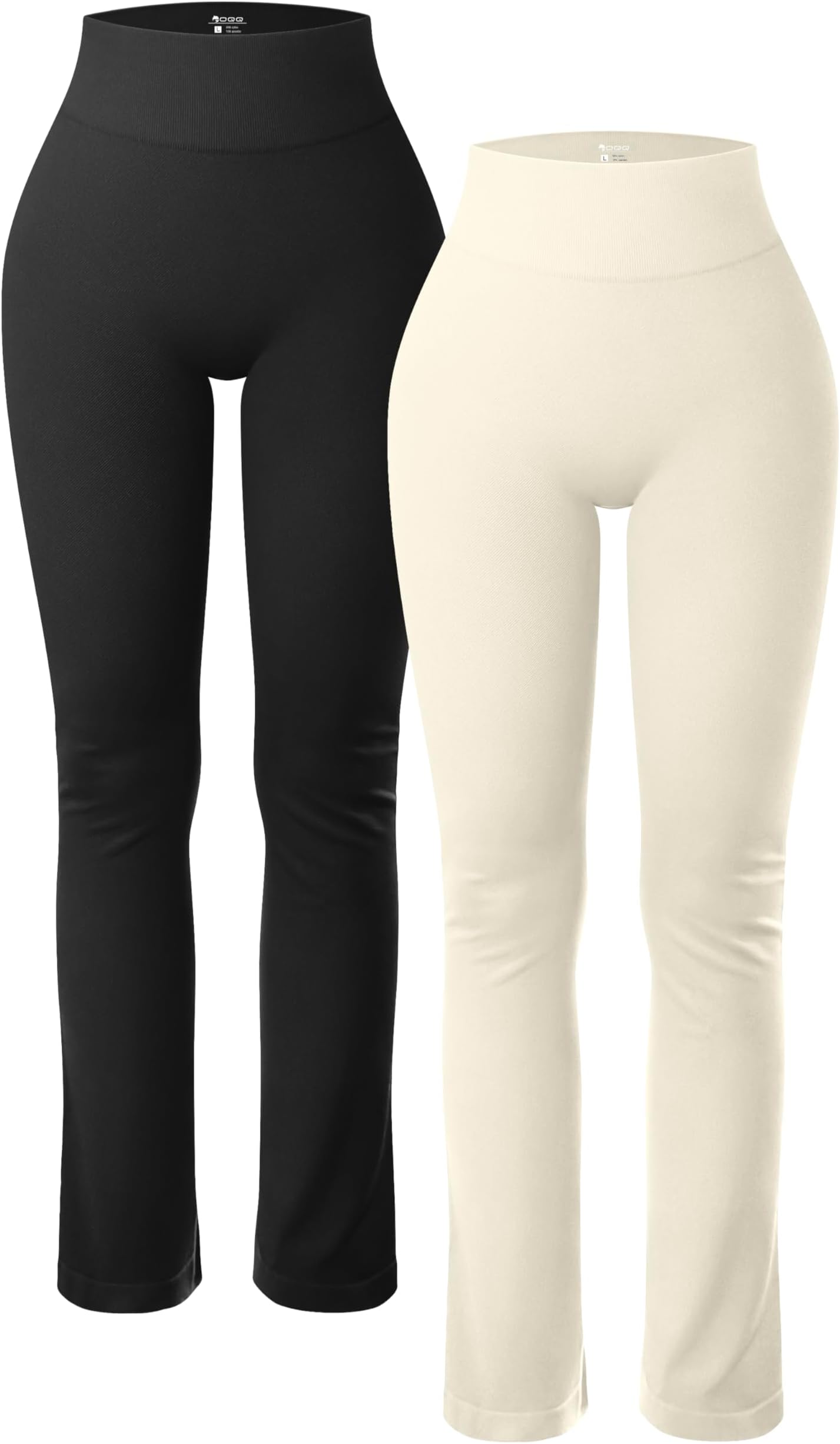 OQQWomen's 2 Piece Yoga Pants Ribbed Seamless Workout High Waist Cross Over Bell Bottoms Exercise Flare Leggings