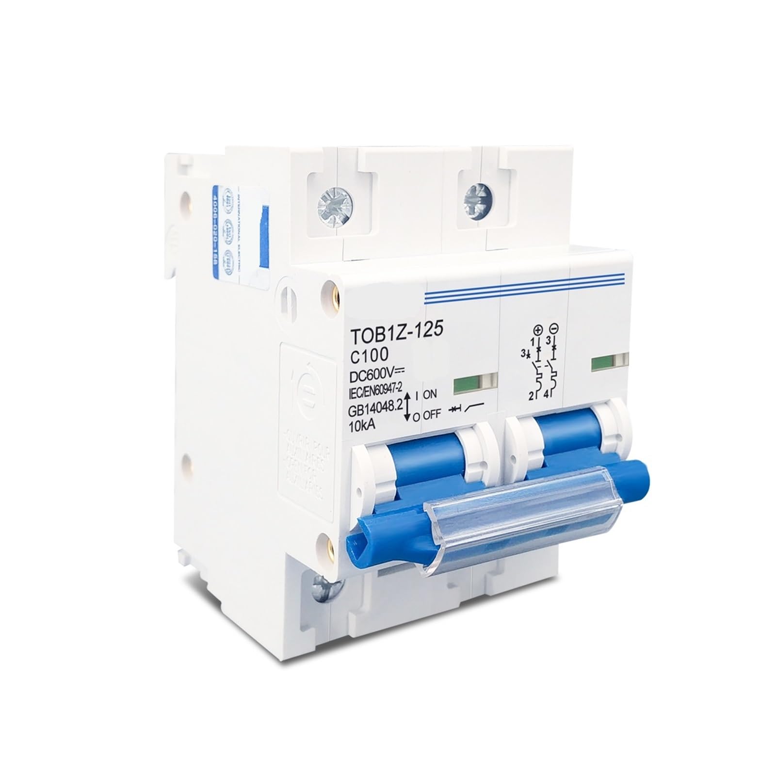 2P 100A 80A 125A DC MCB 600V Circuit Breaker for PV C Curve MCB Battery Main Switch 1Pcs(100A)