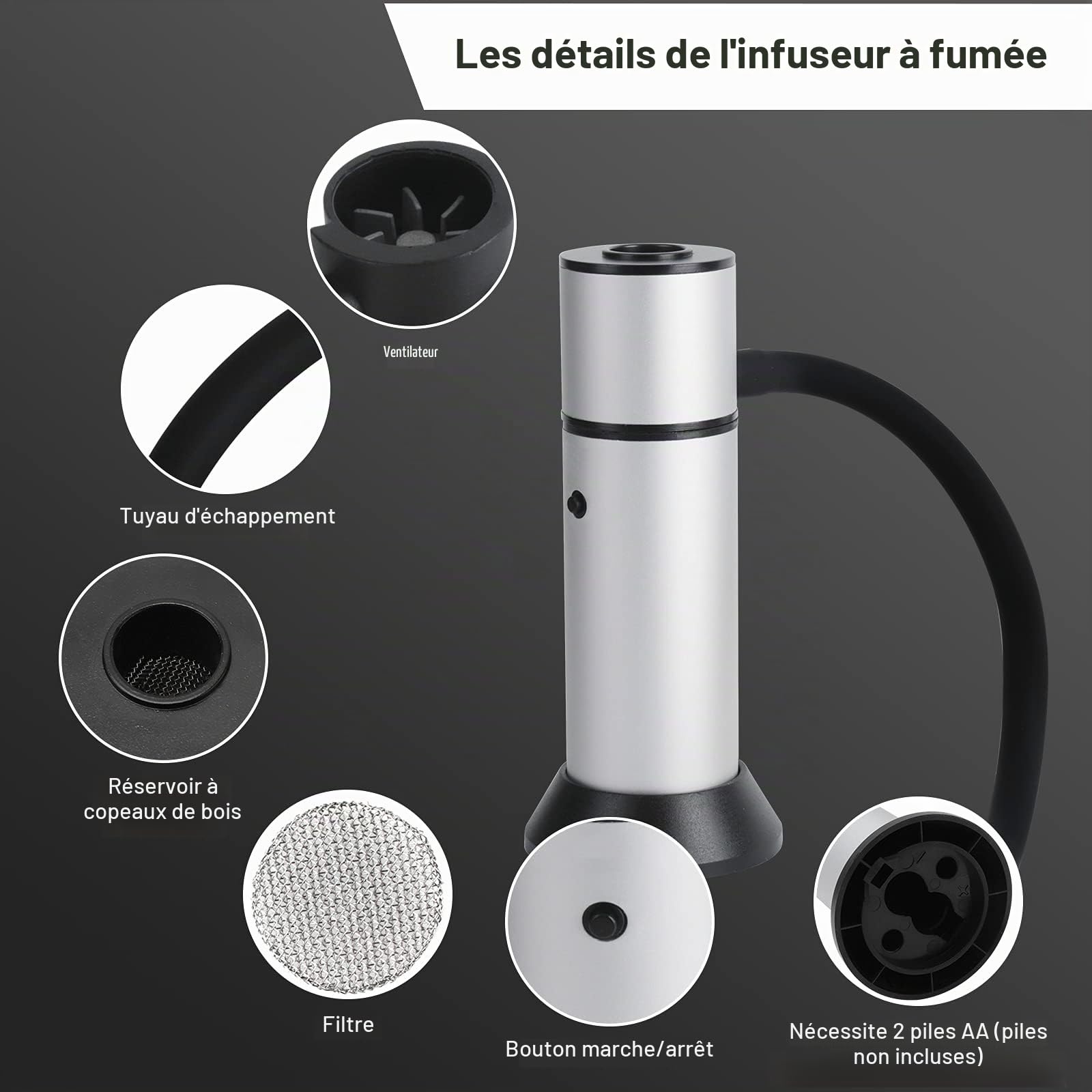 BORUIT Fumeur Portable Infusion Fumée Fraîche pour Améliorer Le Goût Smoke Fumeur Pistolet à Viande Fumée Pistolet Portatif avec des Copeaux De Bois pour La Nourriture, La Viande, Les Fromages