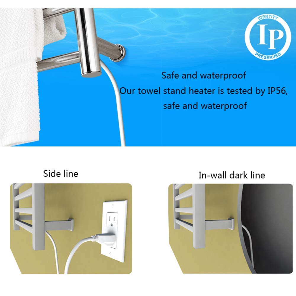 Toallero eléctrico doméstico, radiador Calentador de Toallas de Acero Inoxidable 304 y toallero de Pared, radiador de baño de Ahorro de energía + desinfección + Secado