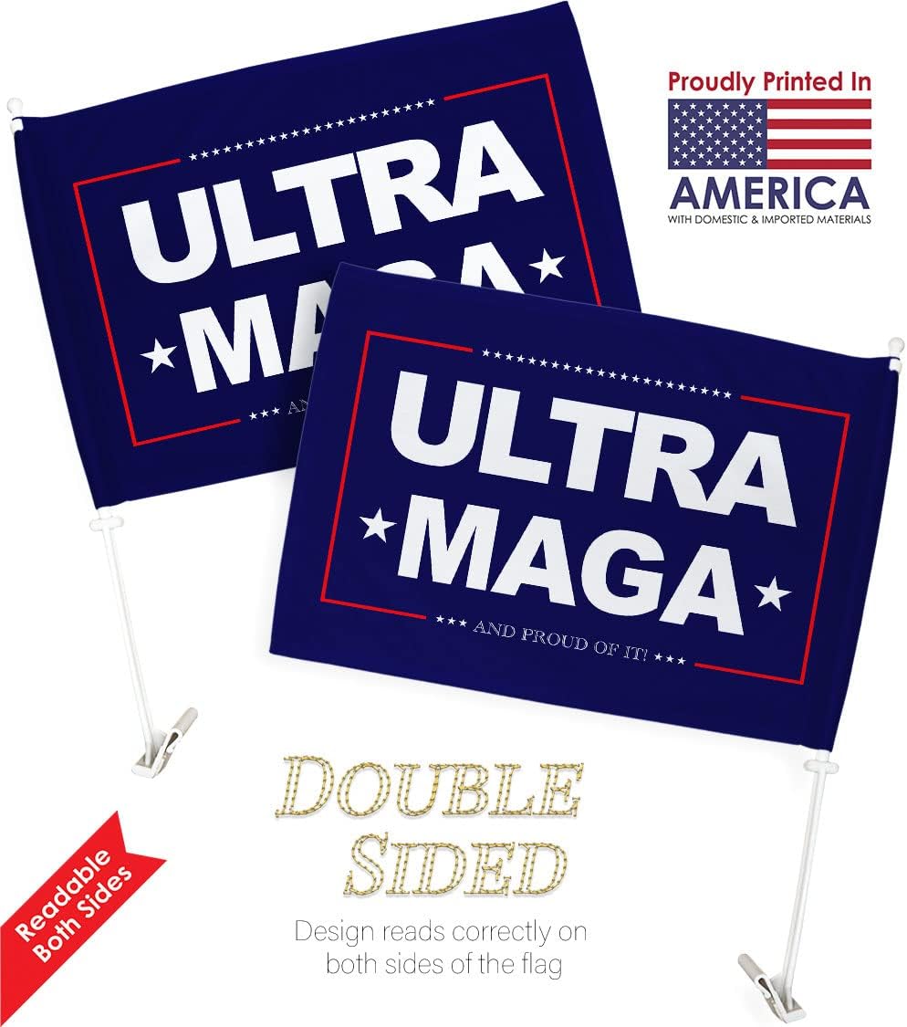 Blue Ultra MAGA Car Flag Vehicle Auto Decorations for Window Decor Mount Bracket Clip on Small Tapestry Pro Trump 2024 MAGA Bandera para Carros Outdoor Pole Accessories Made in USA