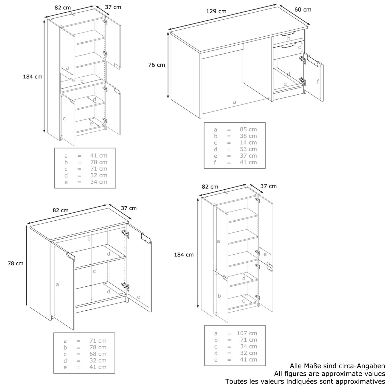 Vladon Büromöbel Arbeitszimmer Set Logan Weiß matt Hochglanz Made in Germany