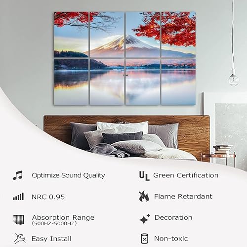 Miniatura 5 de Paneles acústicos de pared insonorizados para árbol de montaña, pescador, barco, niebla matutina, otoño, lago Kawaguchiko, paneles acústicos,