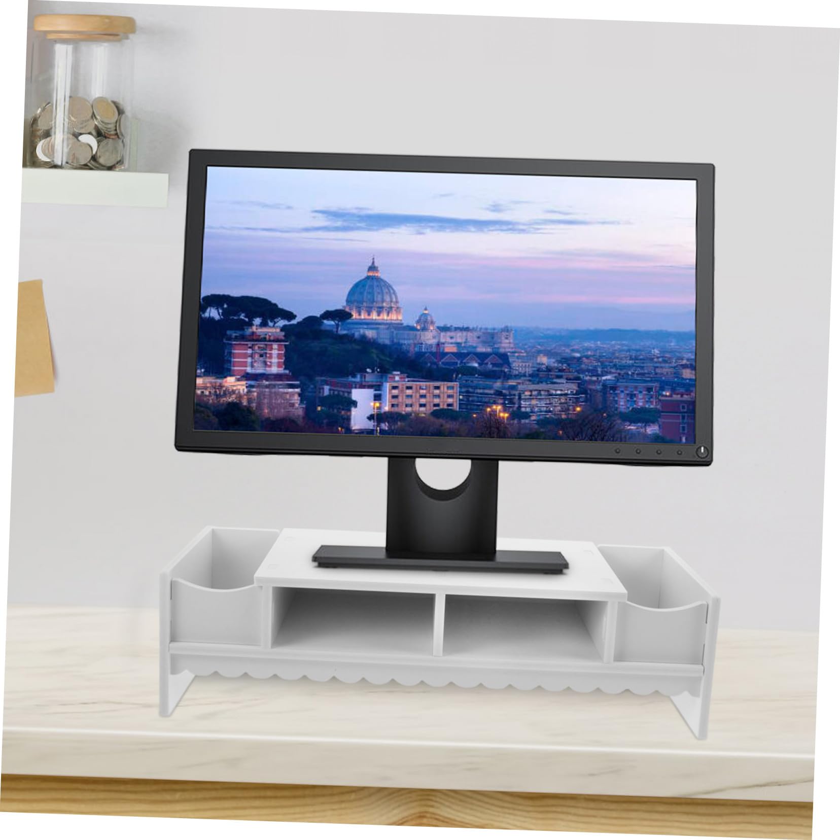 Étagère de Rangement Multifonction Rehausseur Bureau Pvc Blanc pour Écran