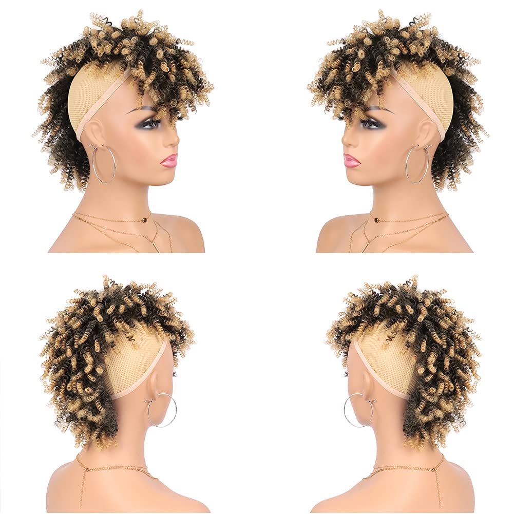 G&T Wig Afro High Puff Hair Bun with Bangs Kinky Curly Synthetic Fauxhawks Ponytail Hair Extension for Costume Cosplay Halloween Party Wig(1/27)