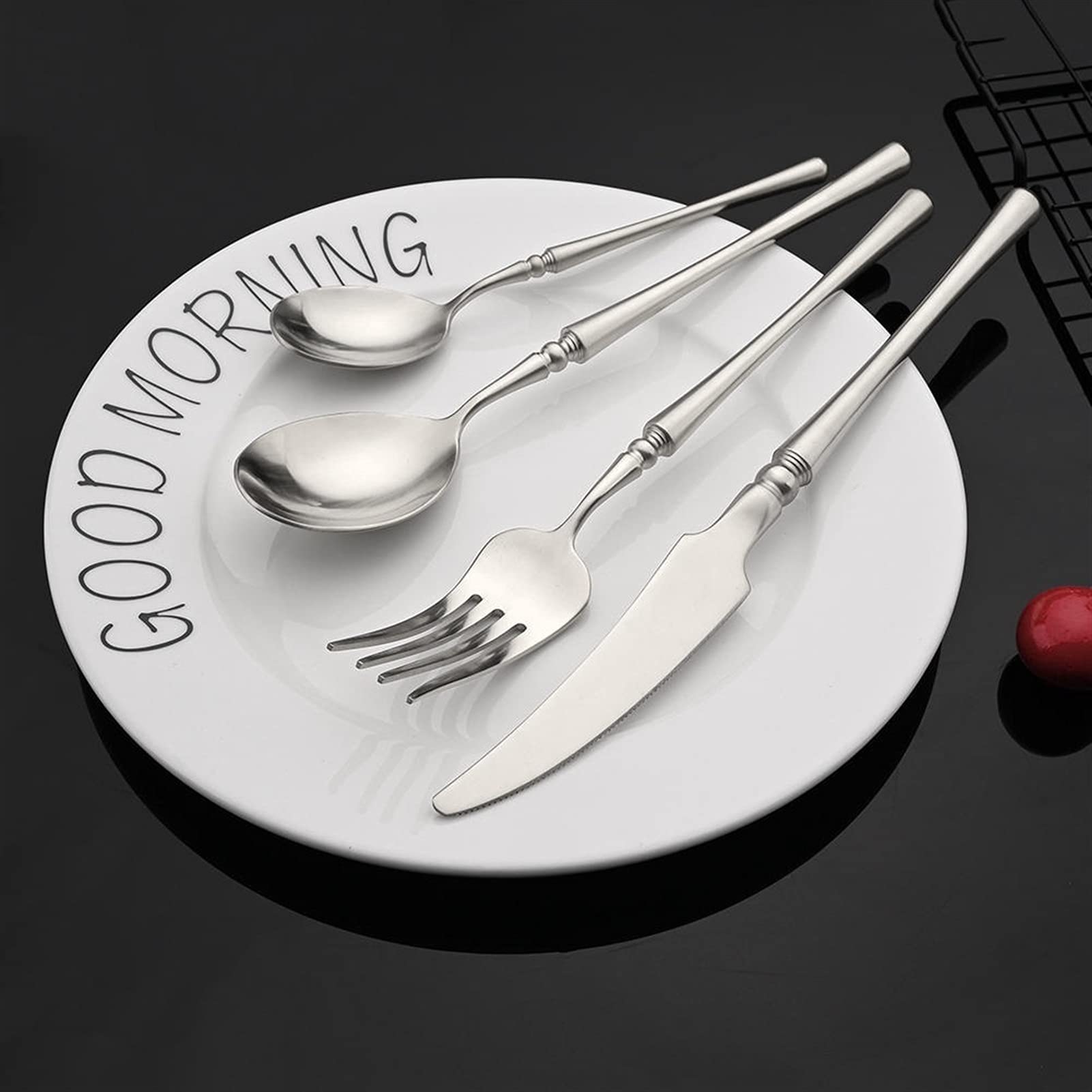 Besteckset, Luxuriöses Besteckset aus Edelstahl 304 im Vintage-Stil – Besteck mit matter Oberfläche for elegantes Essen(Silver)